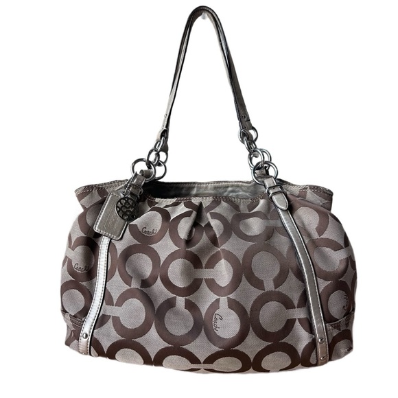 Coach Handbags - COACH 16233 ALEXANDRA OP ART TOTE  SHOULDER BAG SIGNATURE  KHAKI / GOLD